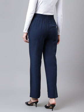 Blue Navy Solid Long Straight Pant