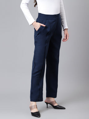 Blue Navy Solid Long Straight Pant