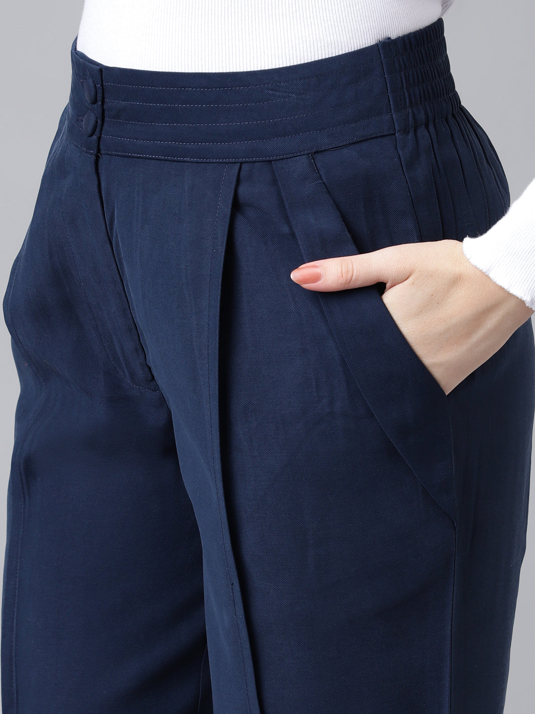 Blue Navy Solid Long Straight Pant