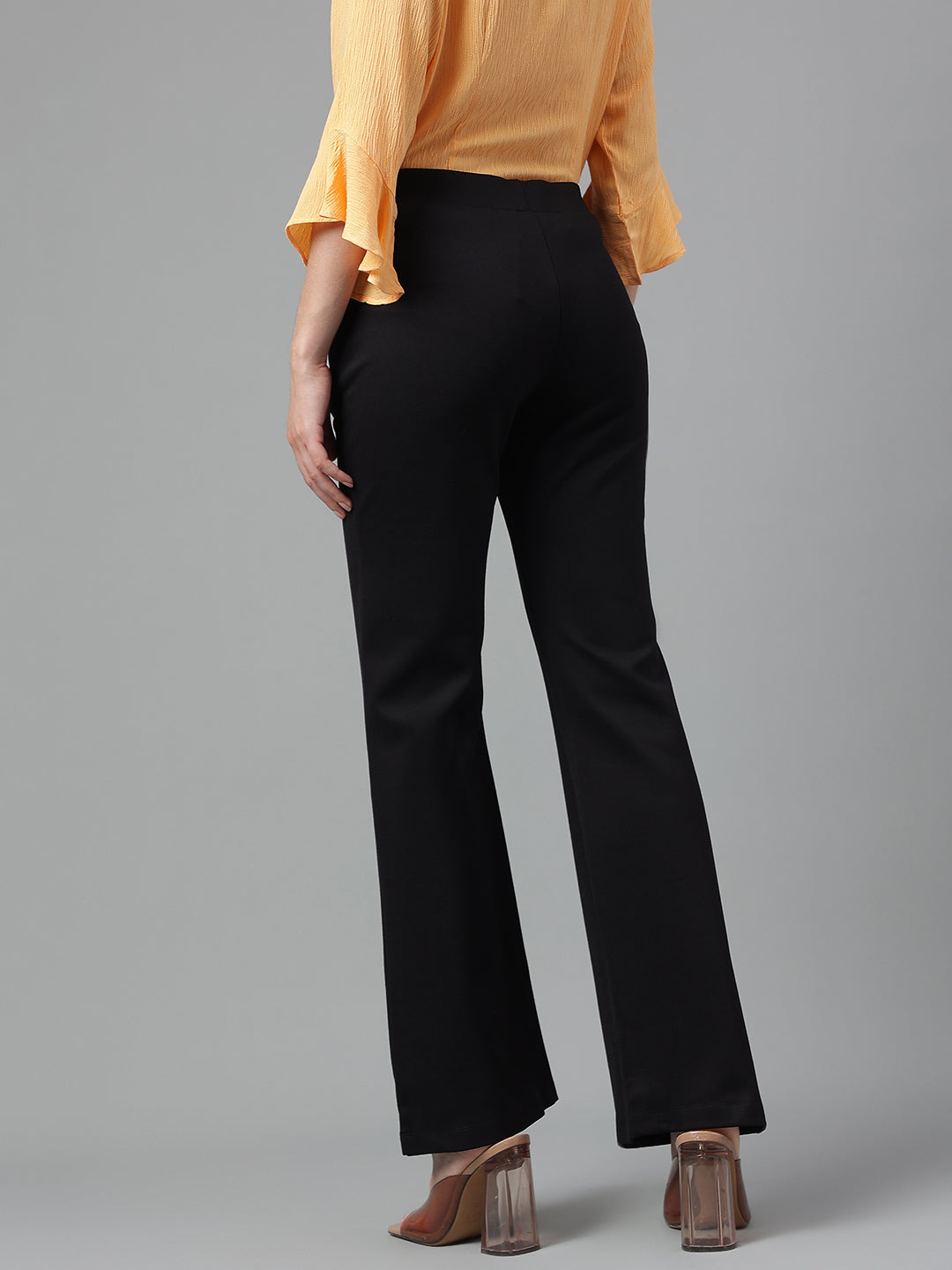 Black Straight Fit Trousers with Pockets For Casual Wear