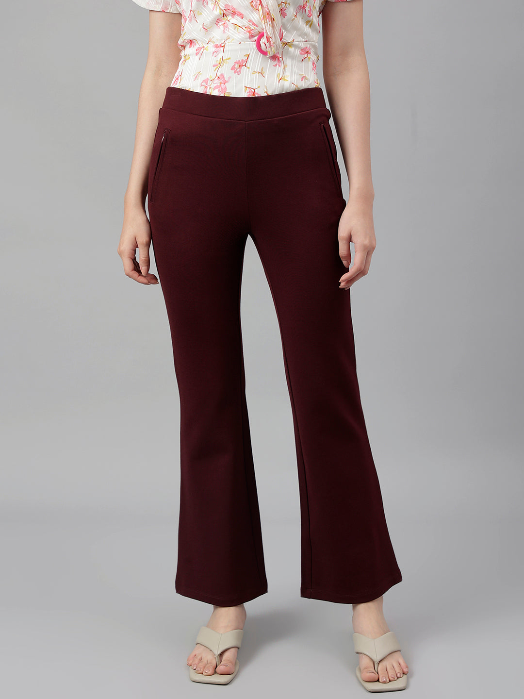 Maroon Solid Jeggings Pant