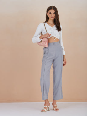 Latin Quarters Women Blue Solid High-Rise Wide Leg Trousers for Formal Occasion