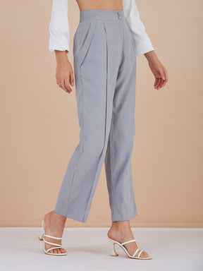Latin Quarters Women Blue Solid High-Rise Wide Leg Trousers for Formal Occasion
