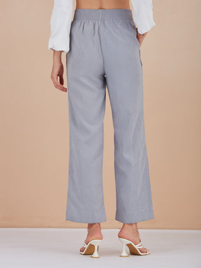 Latin Quarters Women Blue Solid High-Rise Wide Leg Trousers for Formal Occasion