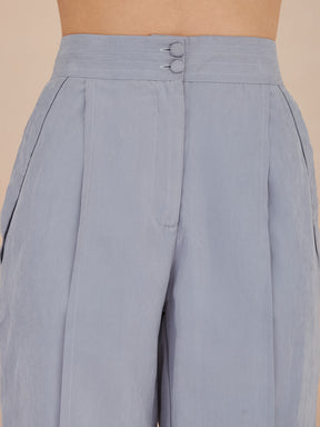 Latin Quarters Women Blue Solid High-Rise Wide Leg Trousers for Formal Occasion