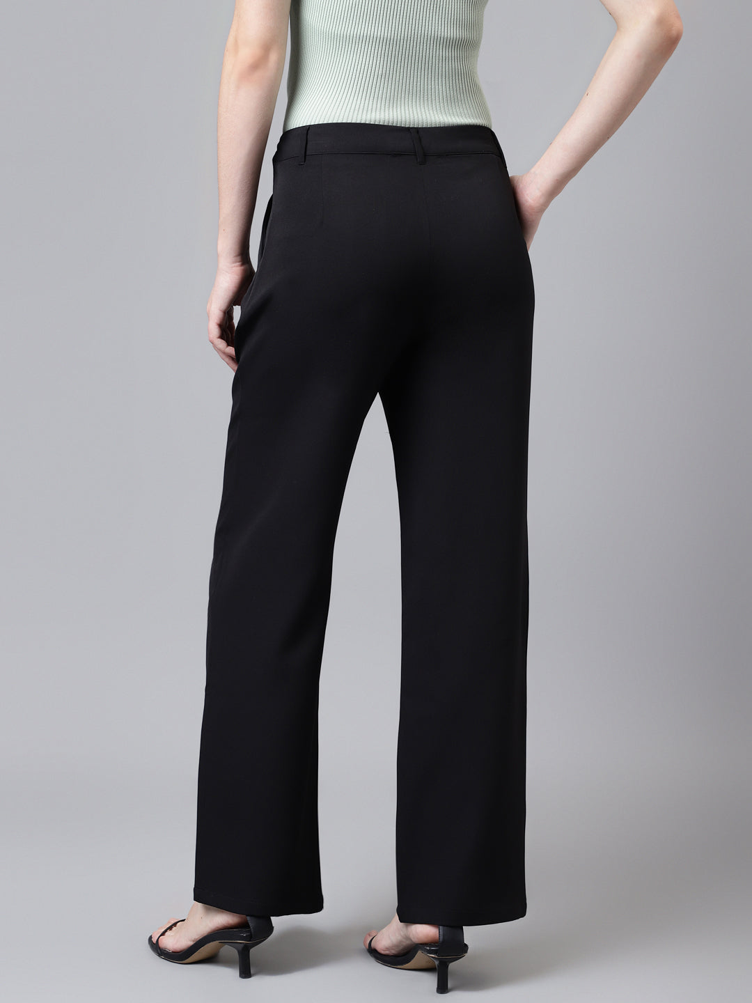 Black Solid Long Straight Pant