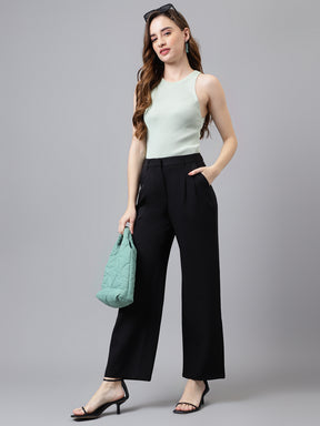 Black Solid Long Straight Pant