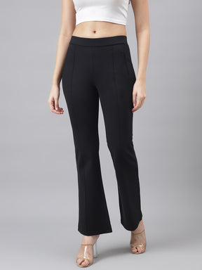 Latin Quarters Women's Black Solid Casual High Rise Full Length Trouser