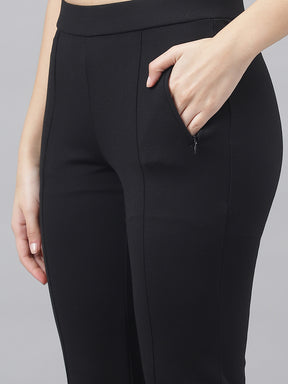 Latin Quarters Women's Black Solid Casual High Rise Full Length Trouser