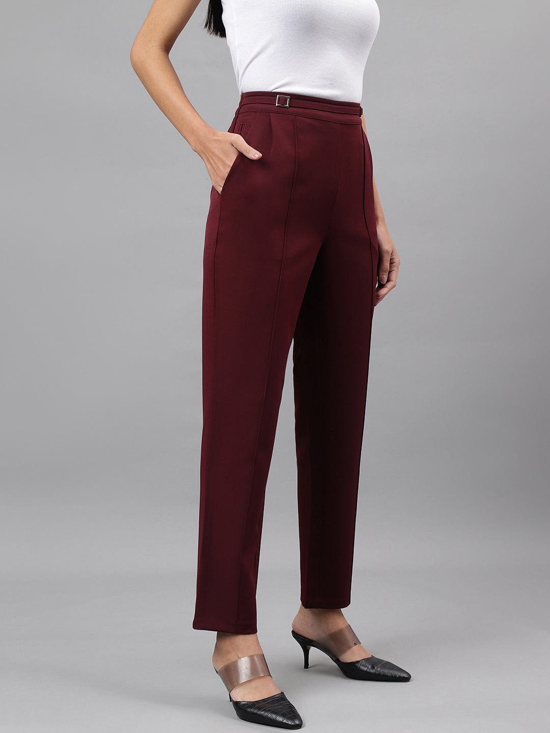 Maroon Solid Straight Pant