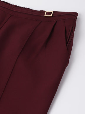 Maroon Solid Straight Pant