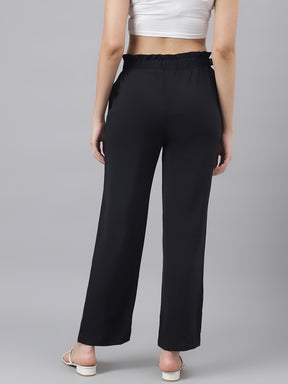 Women Black Mid-Rise Solid Trousers With 2 Pocket