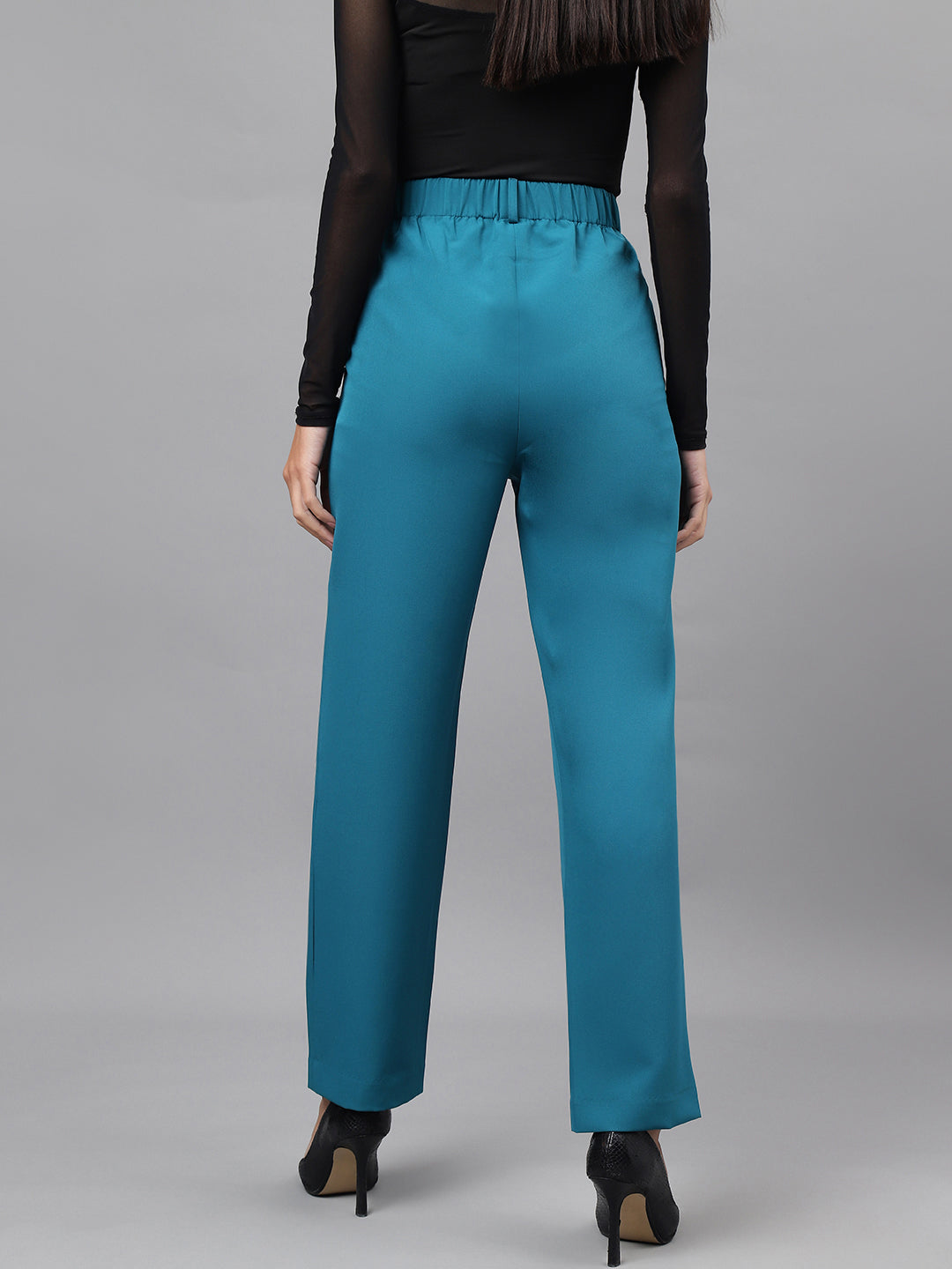 Turquoise Solid Women Straight Pant