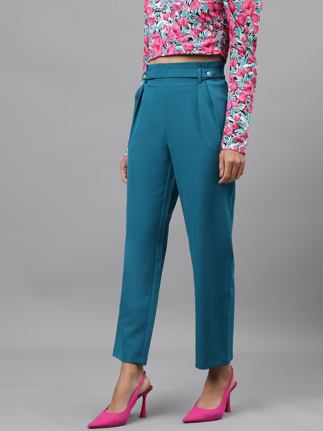 blue solid straight pant