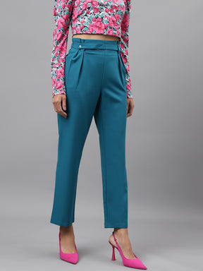 Turquoise Solid Women Straight Pant for Casual