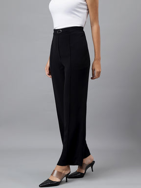 Women Black Solid Straight Pant