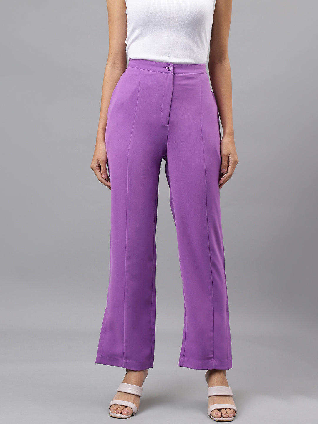 Women Lavender Solid Straight Pant