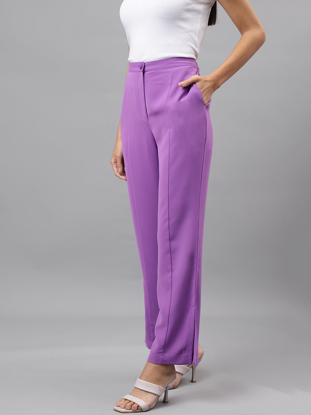 Women Lavender Solid Straight Pant