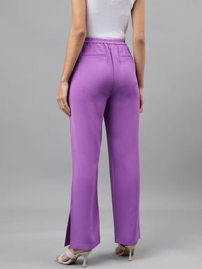 Women Lavender Solid Straight Pant