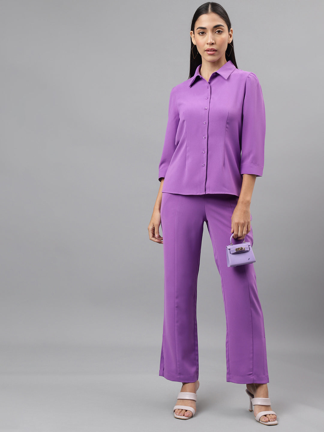 Women Lavender Solid Straight Pant