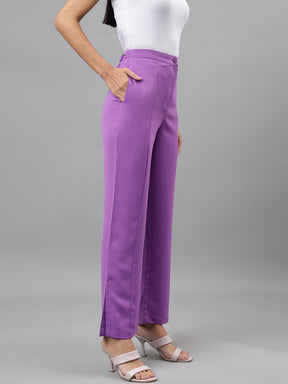 Women Lavender Solid Straight Pant