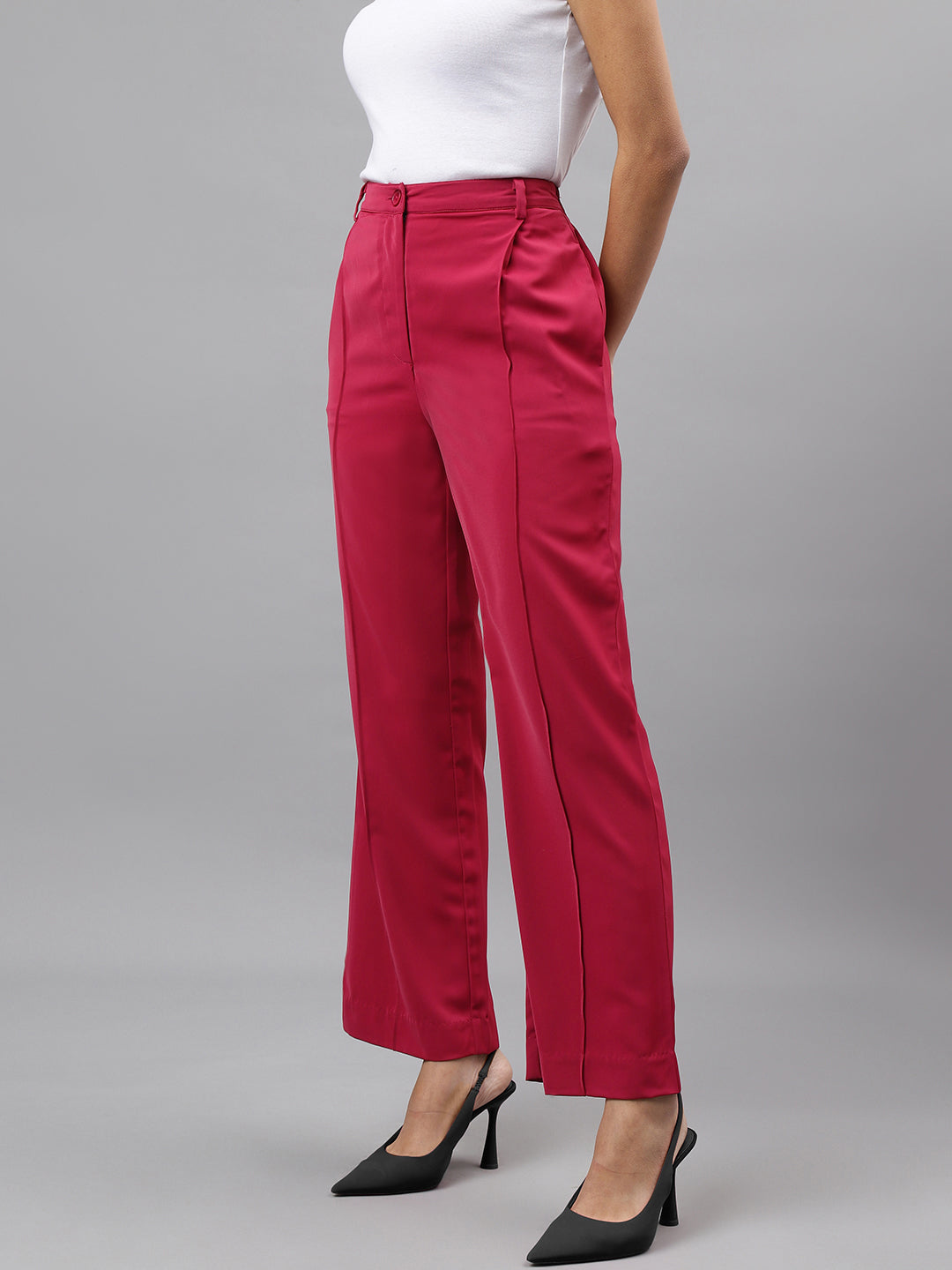 Women Pink Solid Straight Long Pant
