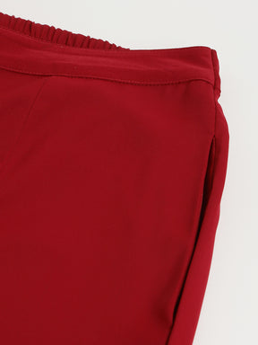 Women Maroon Solid Straight Pant