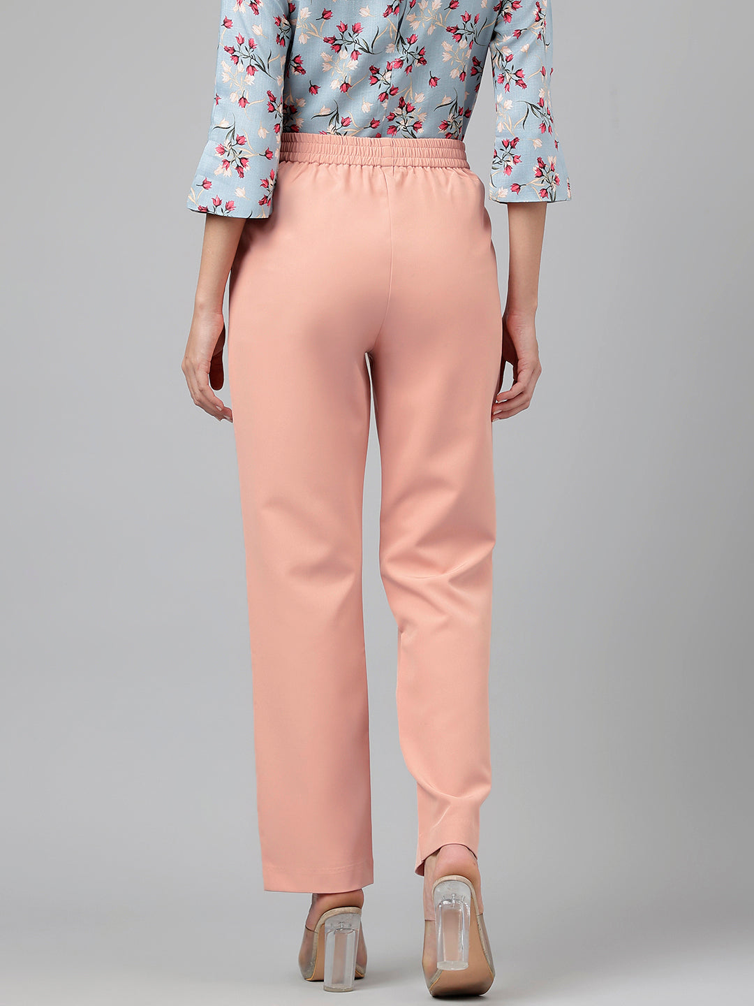Ankle Length Solid Peach Pants