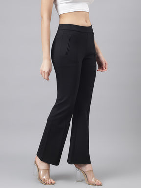 Latin Quarters Women's Black Solid Casual High Rise Full Length Trouser