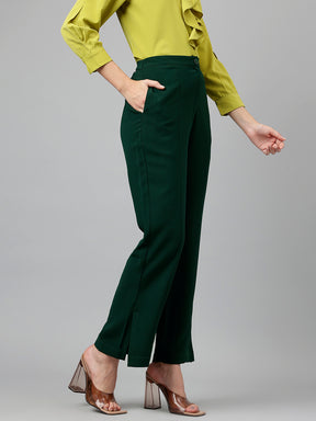 Ankle Length Solid Dark Green Pants