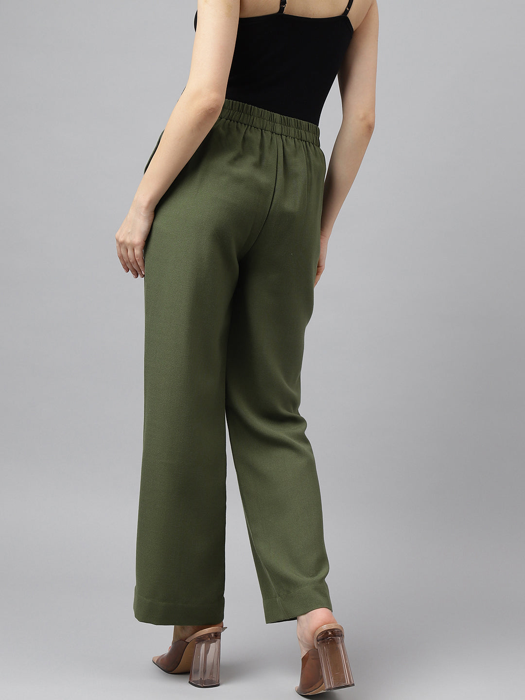 Green Solid High-Rise Trousers/Pant For Casual Wear