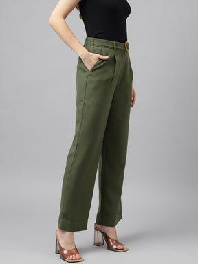 Green Solid High-Rise Trousers/Pant For Casual Wear