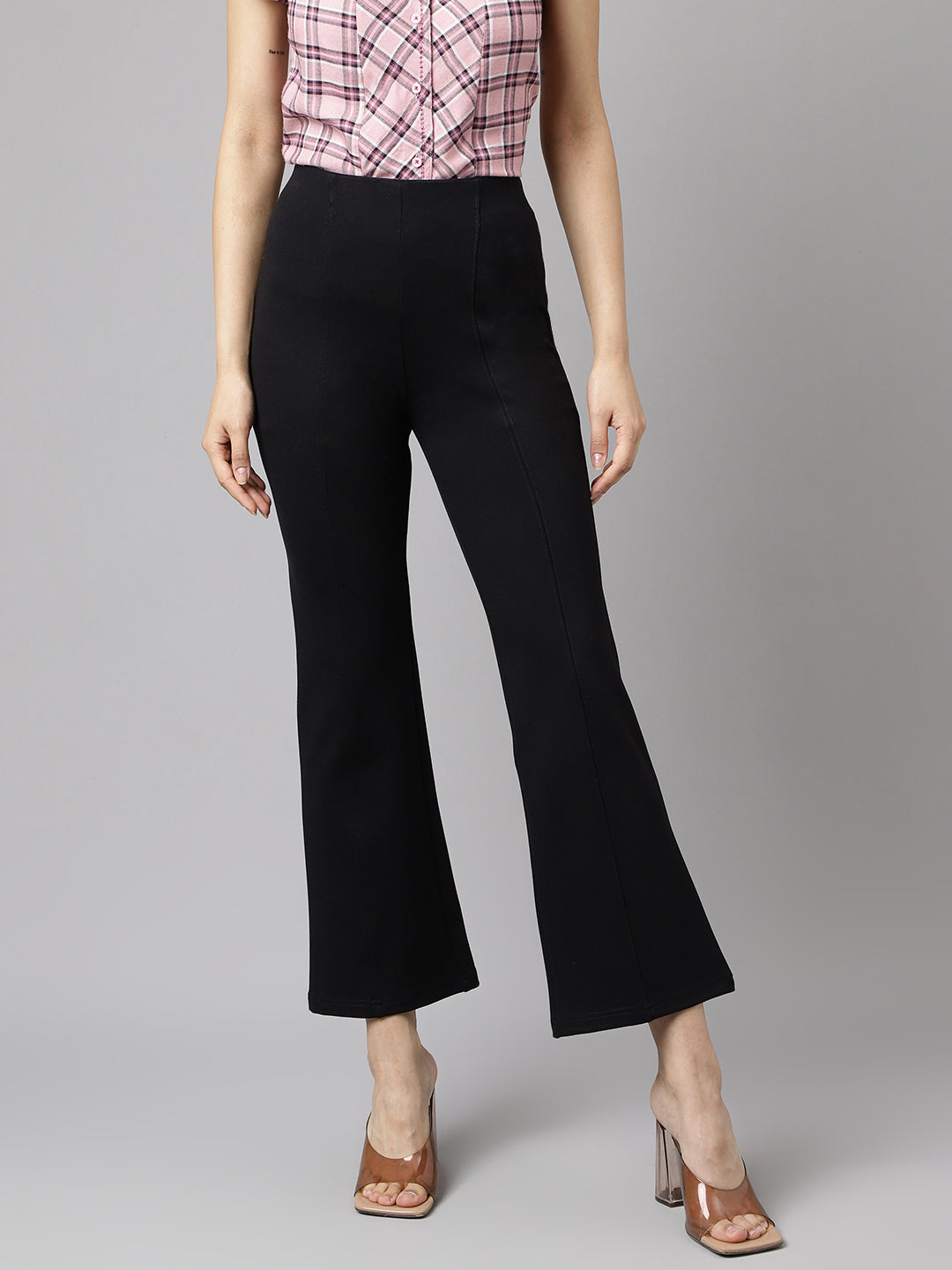 Latin Quarters Women's Black Solid High Rise Casual Trouser