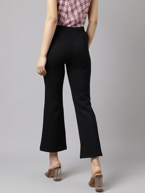 Latin Quarters Women's Black Solid High Rise Casual Trouser