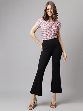 Latin Quarters Women's Black Solid High Rise Casual Trouser