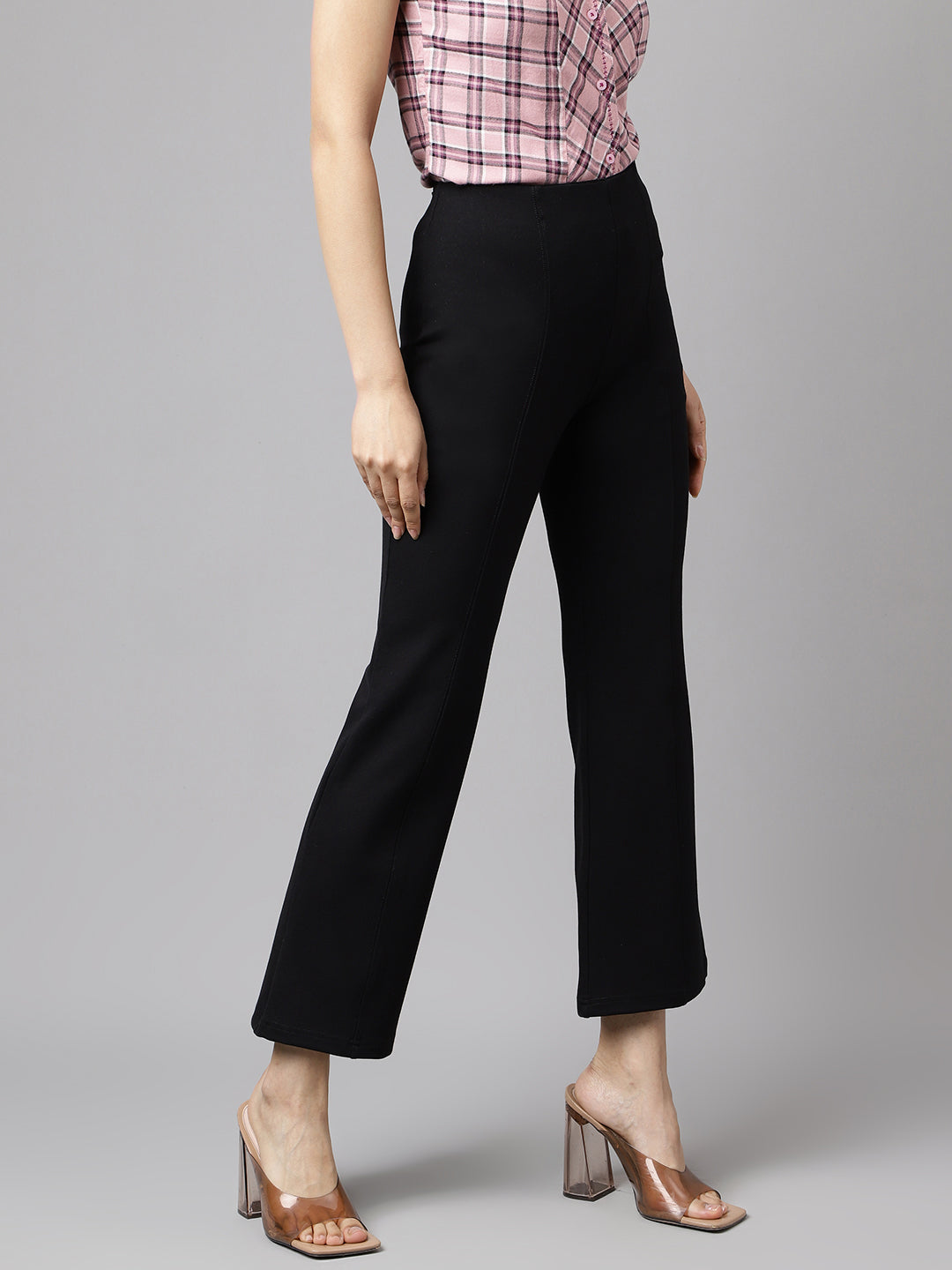 Latin Quarters Women's Black Solid High Rise Casual Trouser