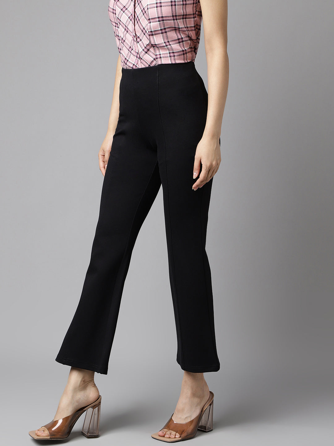 Latin Quarters Women's Black Solid High Rise Casual Trouser