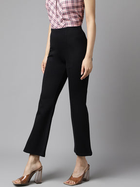Latin Quarters Women's Black Solid High Rise Casual Trouser