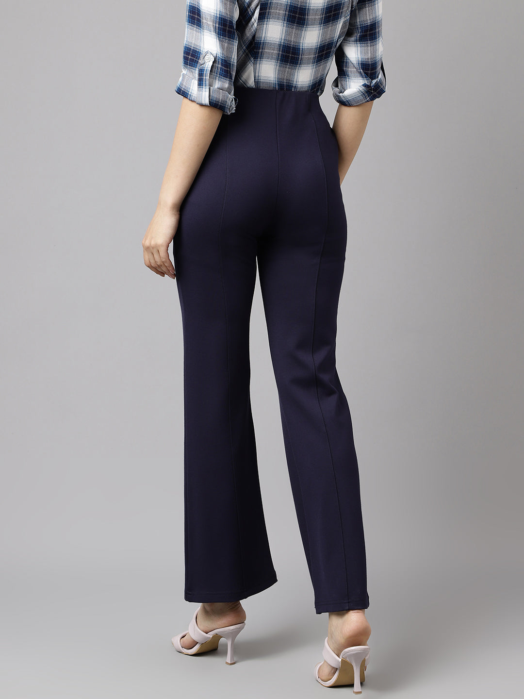 Latin Quarters Women's Blue Solid High Rise Casual Trouser