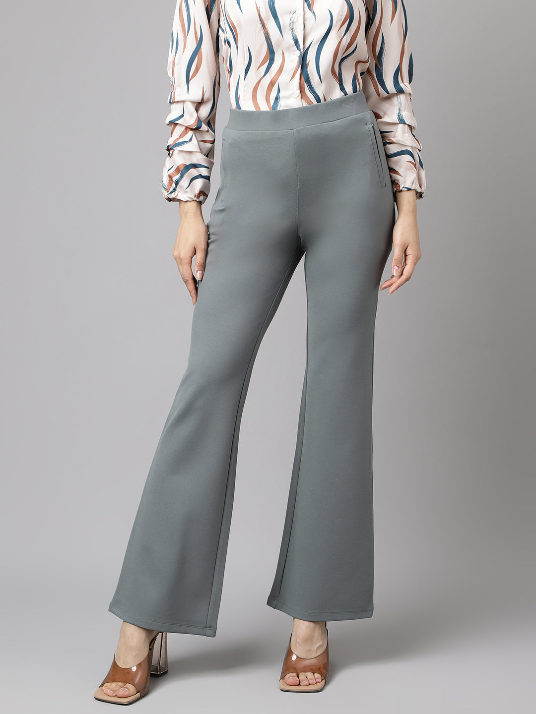 Latin Quarters Women Light Green Solid High Rise Casual Trouser