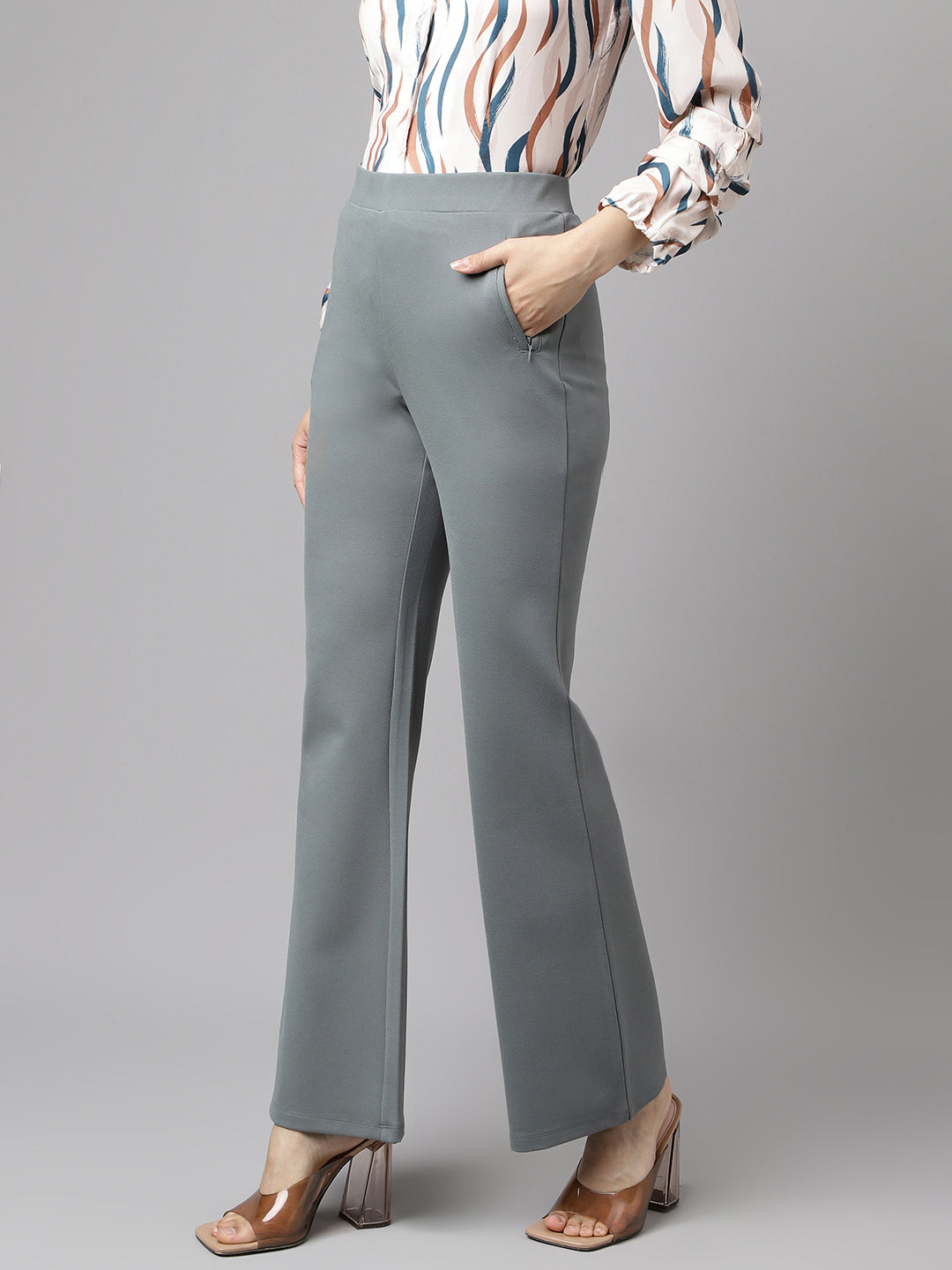 Latin Quarters Women Light Green Solid High Rise Casual Trouser