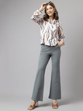 Latin Quarters Women Light Green Solid High Rise Casual Trouser
