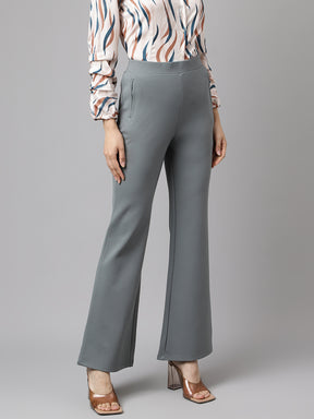 Latin Quarters Women Light Green Solid High Rise Casual Trouser
