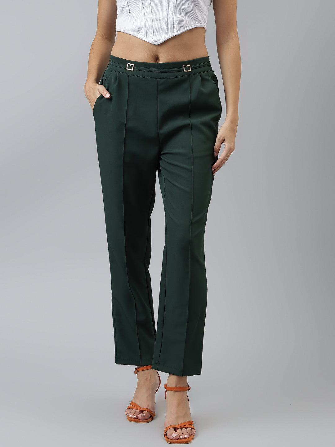 Solid Casual Green Pants