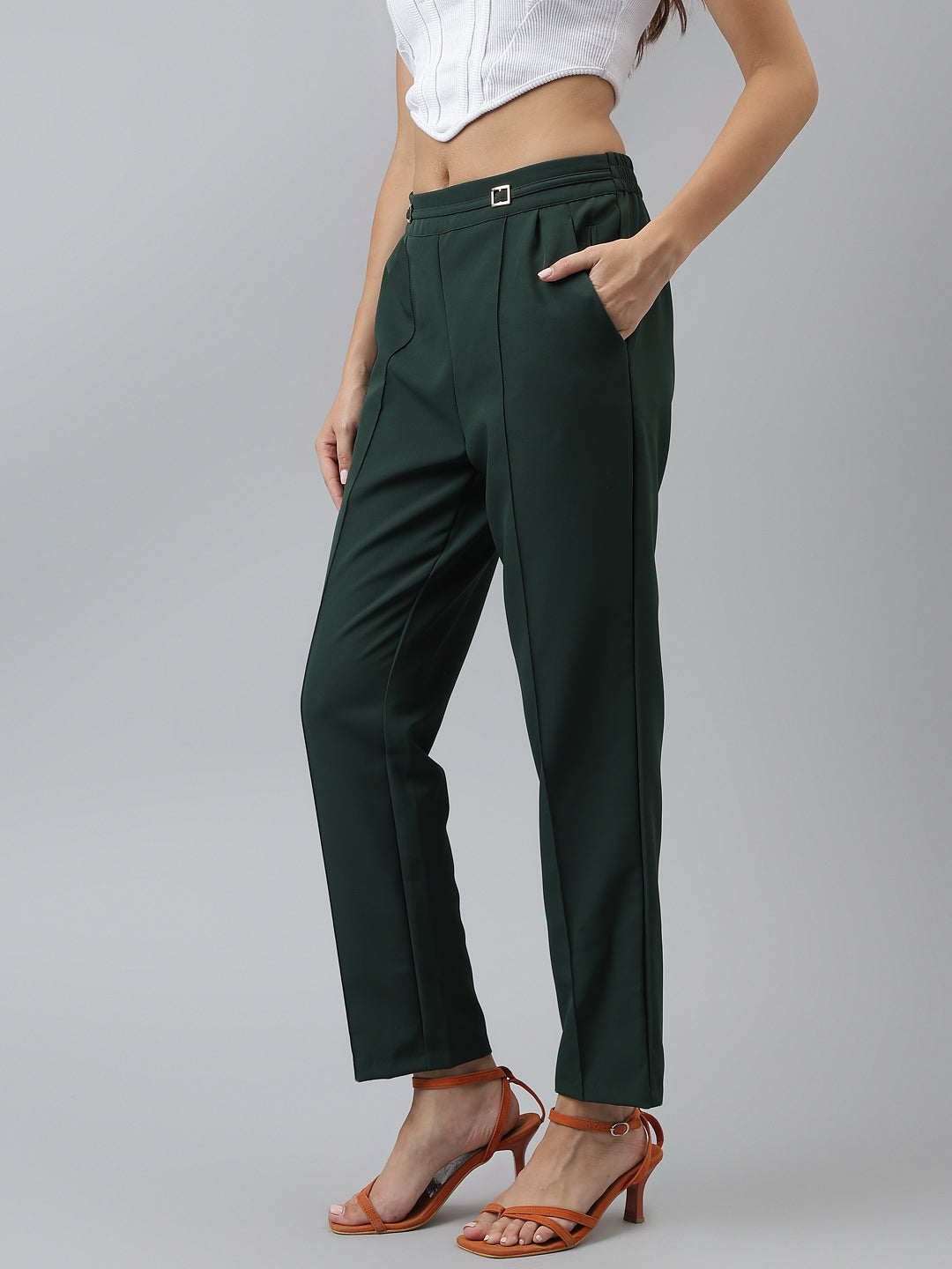 Solid Casual Green Pants