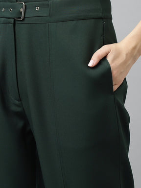 Latin Quarters Women's Green Solid Straight Fit High Rise Pant