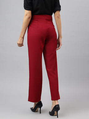 Latin Quarters Women Red Solid High Rise Casual Trouser