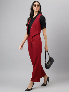 Latin Quarters Women Red Solid High Rise Casual Trouser