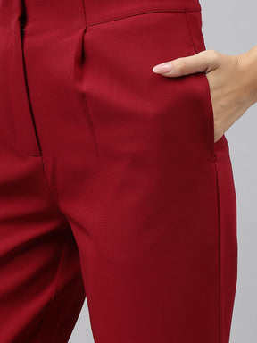 Latin Quarters Women Red Solid High Rise Casual Trouser
