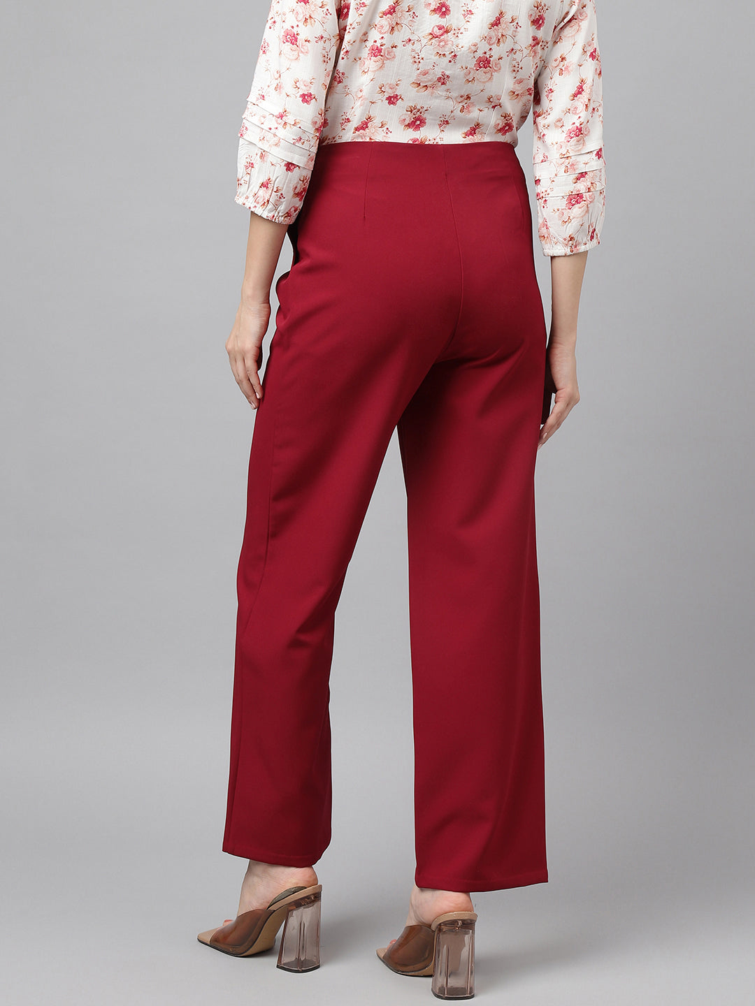 Red Solid High-Rise Trousers/Pant For Casual Wear